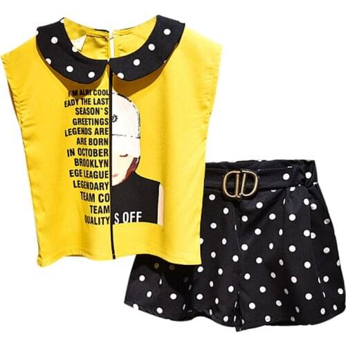 Summer Baby Girl Casual Sleeveless Pullover Print T-shirt + Shorts Set