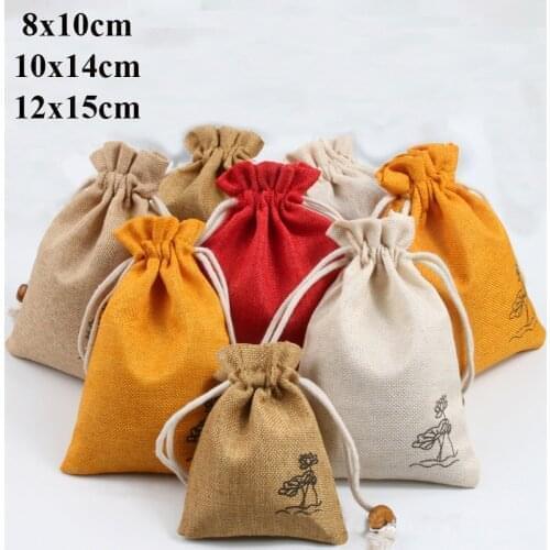 Linen Lotus Bag Jewelry Packaging Pouches Burlap Drawstring Bags Soap Bottle Packaging 8x10cm Natural Linen Small Gift Bags