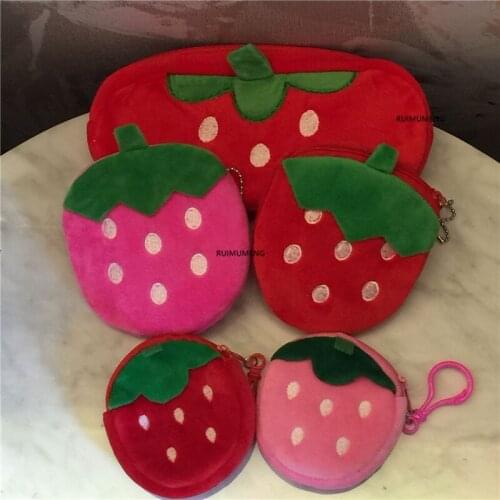 Small Strawberry Coin Wallet , Kid Girls Plush Fruit Change coin Purse Ladys Pocket Coin Pouch