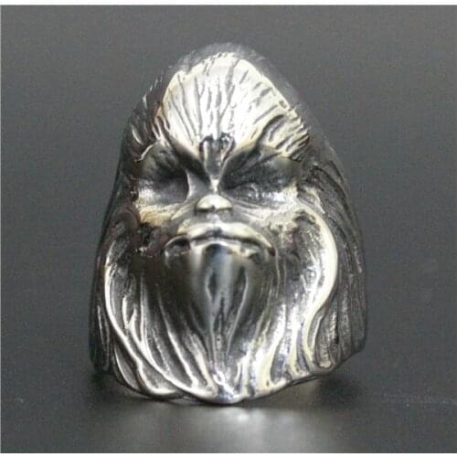 316L Stainless Steel Men Boys Cool Western Long beard Man Ape Gorilla Ring