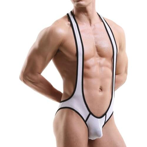 Men Undershirts Jockstrap Open Butt Mesh Breathable Bodysuits Leotard Wrestling Singlet Underwear Jumpsuits Sleepwear One Piece