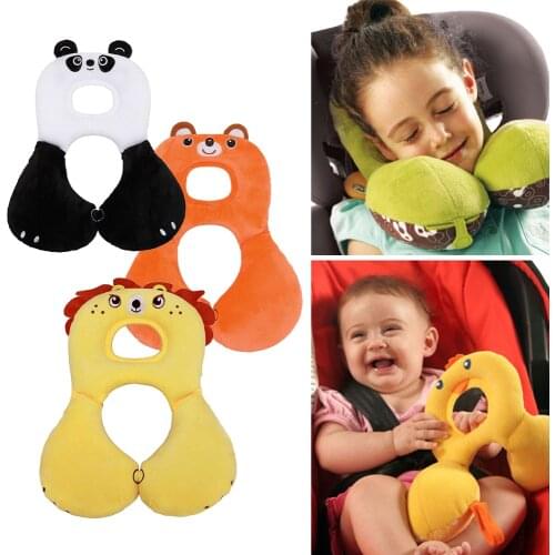 Soft Baby Safety U-Shaped Pillow With Protective Cover Car Seat Stroller Pillow Cartoon Short Plush Infant Head Neck Support