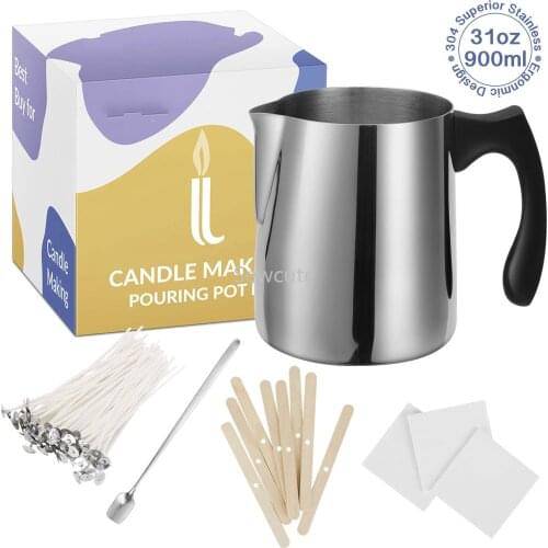 Candle Making Kit Stainless Steel Pouring Pot No Burn Handle Arts and Craft Supplies for Adults Large Melting Cup Cotton Wicks
