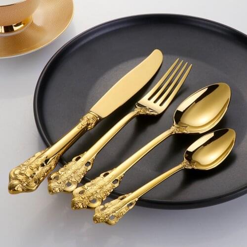 24Pcs Luxury Silver Gold Cutlery Set Dinnerware Set Tableware Dinner Fork Knife Bestek Set Posate Oro Spoon DropShipping