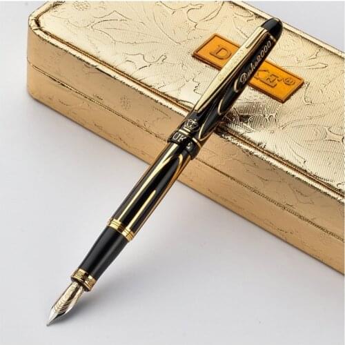 Germany Duke 8k Gold Pen Luxury Fountain Pen Medium Nib Black Gold Clip Ink Pen High-end Business Gift Pens with A Gift Box