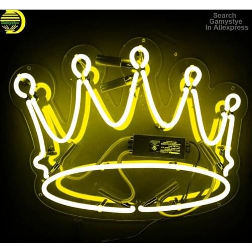 Neon Sign Light 10Kv For Yellow Crown Beer Bar Neon Lamp Good Vibes Aesthetic Room Decor Neon Light Wall Pub Night Light Inside