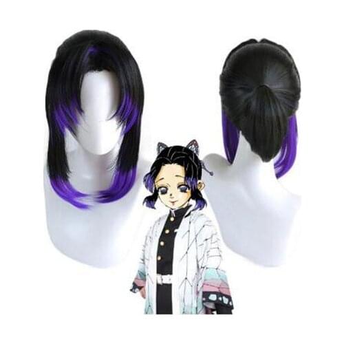 Anime Demon Slayer Kimetsu no Yaiba Kochou Shinobu Cosplay Wig Heat Resistant Synthetic Wigs + Wig Cap + Butterfly Hairpin