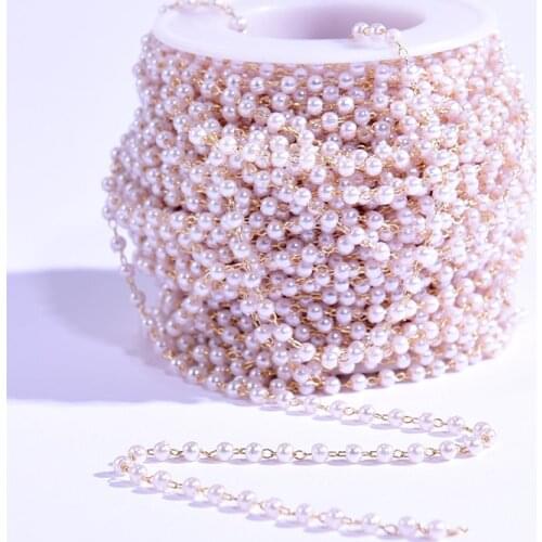 1Meter Imitation Pearls Stones Beads Tainless Steel Chain DIY Charms Jewelry Making Necklace Bracelet Handicraft Accessories