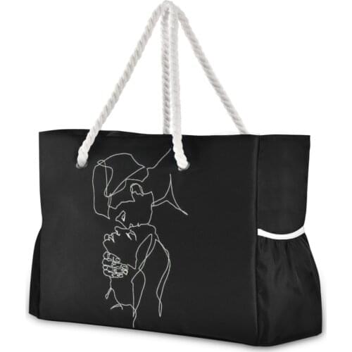 Casual Large Capacity Tote Women Shoulder Bags Designer Luxury Summer Beach Handbags Lady Big Shopper Bag Light Black Art Comics