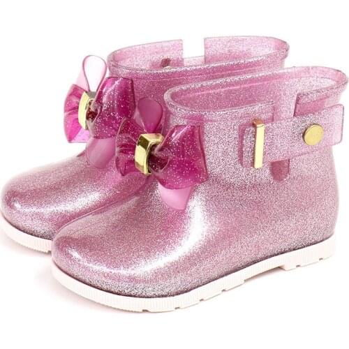 Mini Melissa Style 2020 New Bow Transparent Glitter Rain Boots Girls Rainboots Water Shoes Girls Sandals Waterproof Rain Boots
