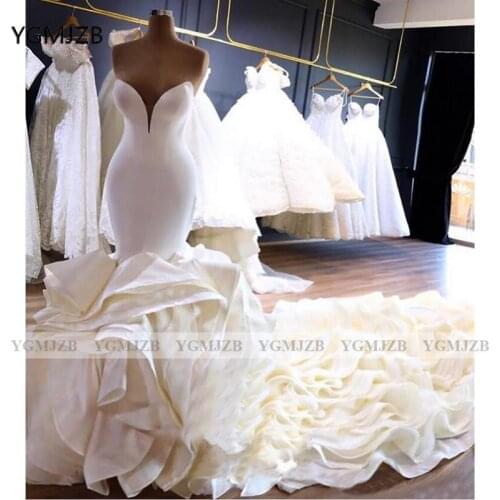 Luxury Mermaid Wedding Dresses 2020 Sweetheart Ruffles with Long Train Dubai Bridal Wedding Gown for Bride Robe De Mariee