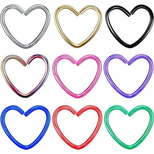 10Pcs/Lot Heart Shaped Fake Piercing Stainless Steel Nose Rings Tragus Cartilage Earrings Women Men Body Piercing Set Jewelry