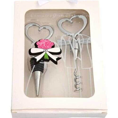Love Heart Corkscrew Wine Bottle Opener Wine Stopper Wedding Gift Favors for guests Bottle Opener Set Wedding Decoration