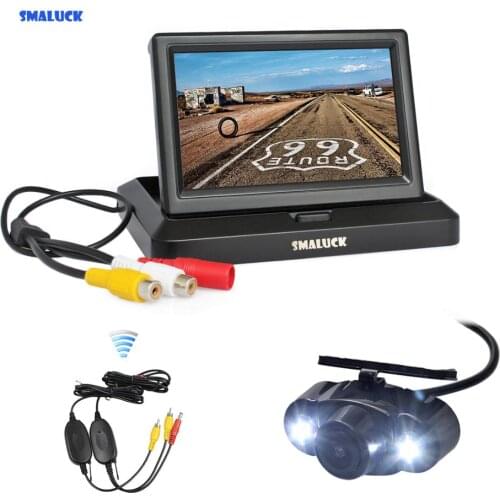 SMALUCK Wireless 5" Foldable Rear View Monitor Car Monitor Waterproof LED Color Night Vision Rear View Car Camera Parking Kit