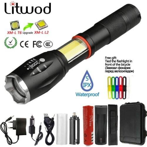 Litwod Z201005A Led flashlight torch 8000LM CREE XML-L2 / COB Multifunction lantern flashlight tail magnet For Riding light