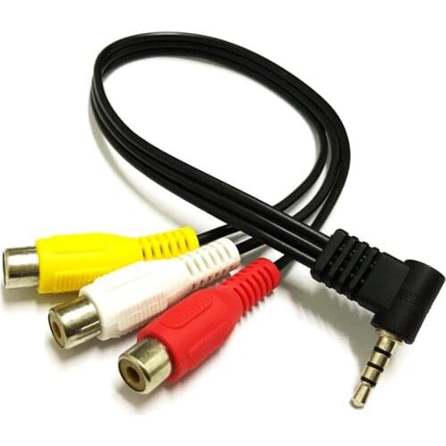 Elbow 90 Degree 3.5mm Audio Revolution 3RCA Lotus Female One-point Three-audio Video Yellow White Red Cable