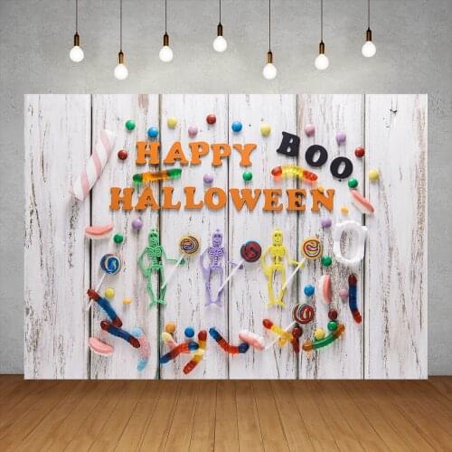 Wooden Plank Candys Halloween Party Photo Backgrounds Vinyl Cloth Backdrop for Children Baby Family Photocall Photography Prop