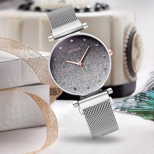 Women Watch Bracelet Silver Stainless Steel Starry Sky Magnetic Mesh Strap Womens Quartz Diamond Wristwatch Luxury Watches 2020