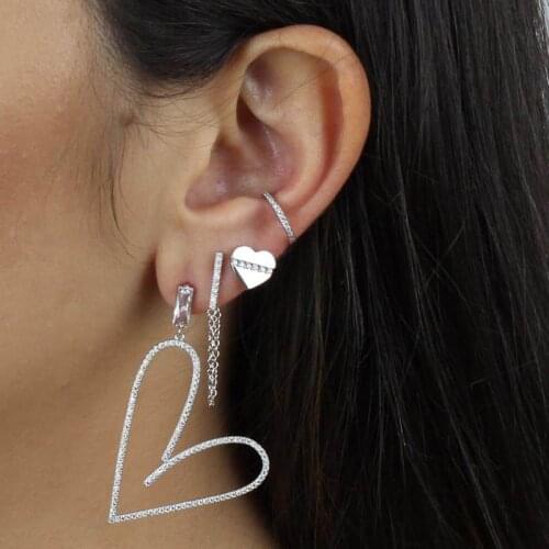 New Double Heart Shaped Cute Lovely Huggie Dangling Earring For Women Silver Color Big Dainty Hearts CZ Earring Women Jewelry