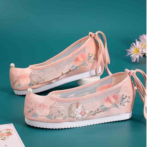 Hanfu Embroidered Shoes Women Chinese Ancient Flat Shoes Summer Hanfu Shoes White Pink Blue Gauze Shoes For Women