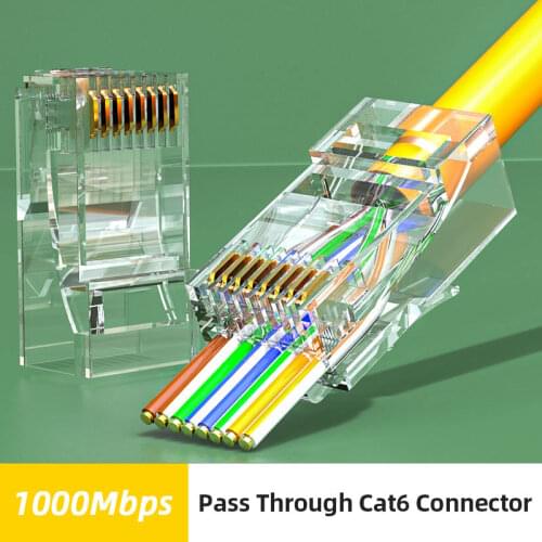 ZoeRax 50PCS Cat6 RJ45 Connector 50U Gold Plated Pass Through Ethernet Cables Module Plug Network RJ-45 Modular Plug Cat6 Cat5e