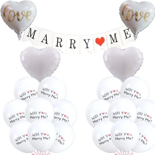 1set White Will You Marry Me Latex Balloons Banner Love Propose Marriage Globos Inflatable Air Balloon Wedding Party Supplies