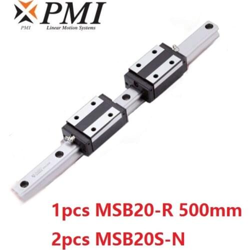 1pcs Taiwan PMI MSB20-R 500mm linear guide rail and 2pcs MSB20S-N Block Carriages for CO2 laser machine CNC router MSB20SSSFCN