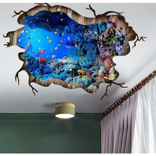 120*80cm large size three-dimensional wall stickers 3D fantasy through the ceiling floor decoration stickers bump texture PVC