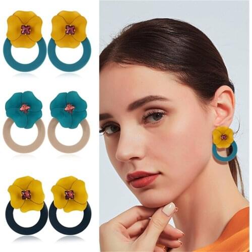 2020 NEW Women Earrings Flower Round Korean Dangle Earrings Big Minimalist Drop Earrings Female Jewelry For Gift