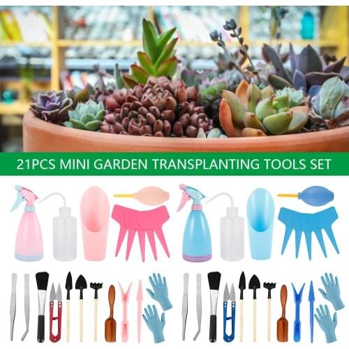 21 Pcs Mini Gardening Supplies Potted Meat Tools Kit Succulent Transplanting Tools Gardening Accessories Flowers Supplies