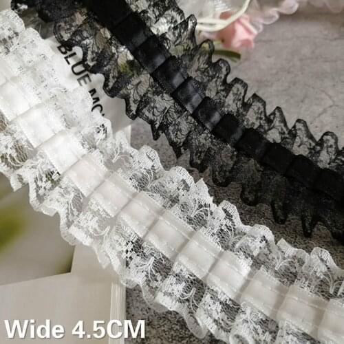 4.5CM Wide White Black Satin 3d Pleated Guipure Lace Ribbon Dress Collar Neckline Cuffs Ruffle Trim Decor DIY Sewing Supplies