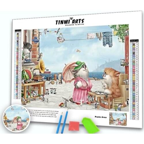 5D DIY Diamond Painting Cartoon Miss and Mr. Cat Full Drill Round Diamond Embroidery Seaside Decor Home Picture Of Rhinestone