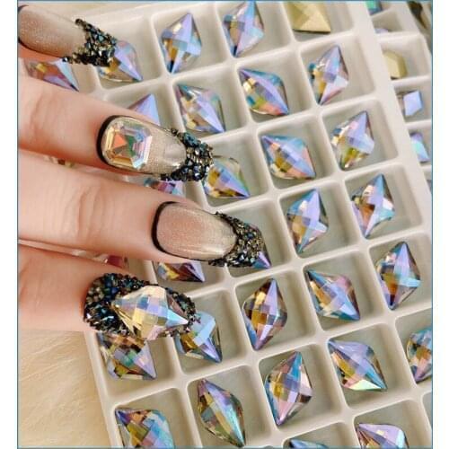 10Pcs 12shapes Heart Shape Crystal Blue Pointback Shiny Rhinestone For DIY Nail Arts Decoration Manicure Jewelry Accessories