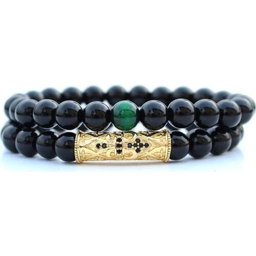 Natural black beaded bracelet set Green tiger eye stone bracelets for women beads pulseras men bileklik mens beads accesorios