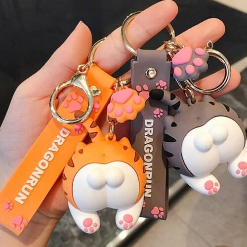 Cute Cat Butt Key Chains For Baby Girls Cats Keychain Car Bag Animal Bell Pendant Keyring Action Figures Pendant