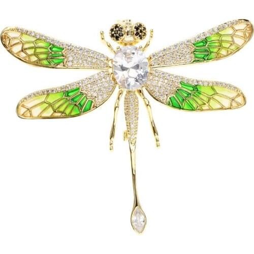 Fashion Beautiful Elegant Enamel Dragonfly Brooch High Quality Cubic Zirconia Gold Plated Womens Brooches Jewelry Wholesale