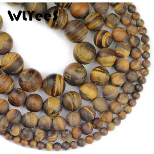 WLYee Dull Polish Matte Yellow Tiger Eye Frost Natural Stone beads 4/6/8/10/12 MM Round Loose bead Jewelry bracelets making DIY