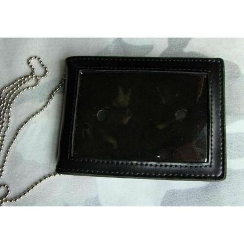 Tactical Black Leather Officer Badge ID Card Wallet Holder Case With Neck Chain armyshop2008