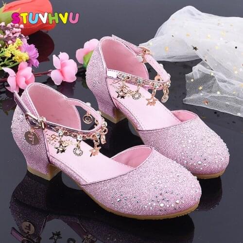 2021 New Summer Girls High Heels Sandals Children Princess Shoes Silver Pink Gold Little Girls Shoes Tassel Leather Kids Sandals
