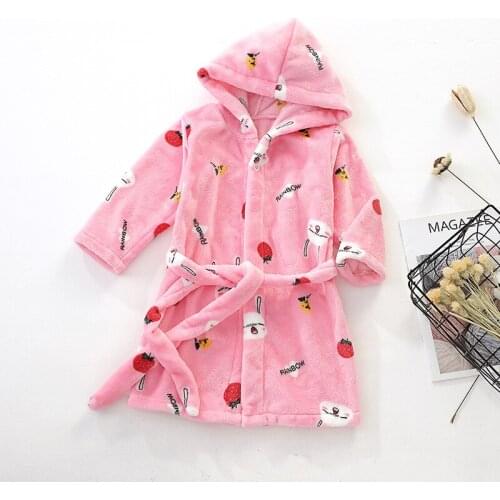 New 2020 Autumn Winter Children Hooded Bathrobe Kids Bath Robe Boys Girls Warm Flannel Pajamas Kids Cartoon Print Towel Robe