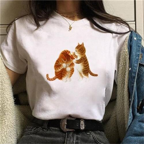 Graphic tees tops Cute cat Printing tshirts women funny t shirt Fashion dog graphic T Shirts Short Sleeve Harajuku ropa mujer