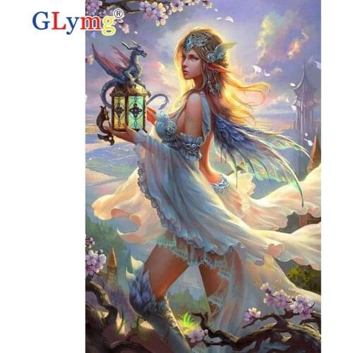 GLymg 5d Diy Diamond Painting Fairies And Beasts Angel Diamond Embroidery Full Square Rhinestones Wall Sticker For Home Decor