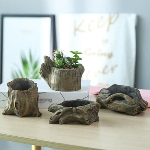 Artificial Tree Root Flower Pot Cement Tree Stump Succulent Pot Hand Made Flowerpot Nordic Home Decoration Figurine Accessories
