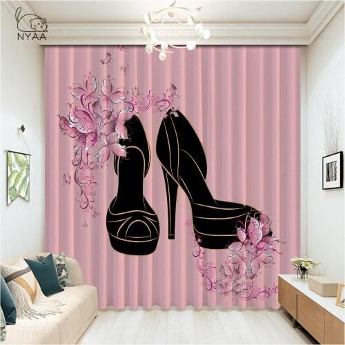 Beautiful High Heeled Ladies Shoe Curtains Cartoon French Window Printed Curtain Rod Home Hotel Curtain Rope Micro Shading