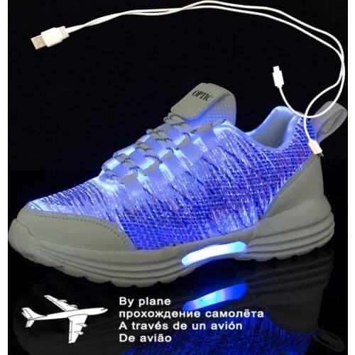 UncleJerry Size 35-46 New Summer Led Fiber Optic Shoes for girls boys men women USB Recharge glowing Sneakers Man light up shoes