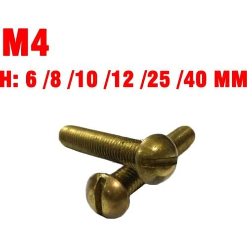 30pcs M4 Slotted Round Head Brass Screws One Sord Pan Head Screw Mechanical Bolts Brassiness Bolt GB67 8 10 12 MM 25mm-40mm Long