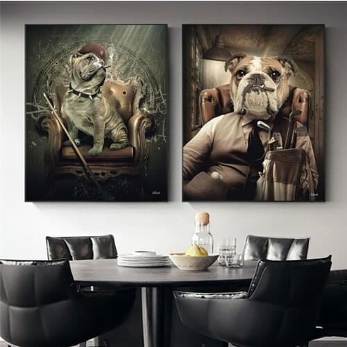 Mafia Dog Sit On Sofa With Billiard Cues Modern Art Poster And Prints Wall Picture Home Decor Canvas Painting For Living Room