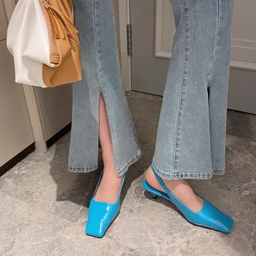 Fashion Brand Design Square Toe Sandals 2021 Autumn Thin Low Heels Slingbacks Shoes Outdoor Pumps For Office Shoes