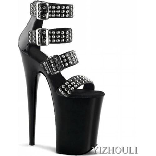 23cm fashion high heel, easy buckle belt show thin shoe, sexy lacquer rivet is decorated high heel performance sandal