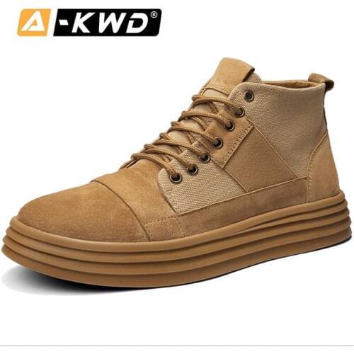 New Fashion Brown Mens Winter Boots High Top Sneakers Men Boots Lace-up Mens Work Boots Botas Invierno Hombre Mens Leather Boots